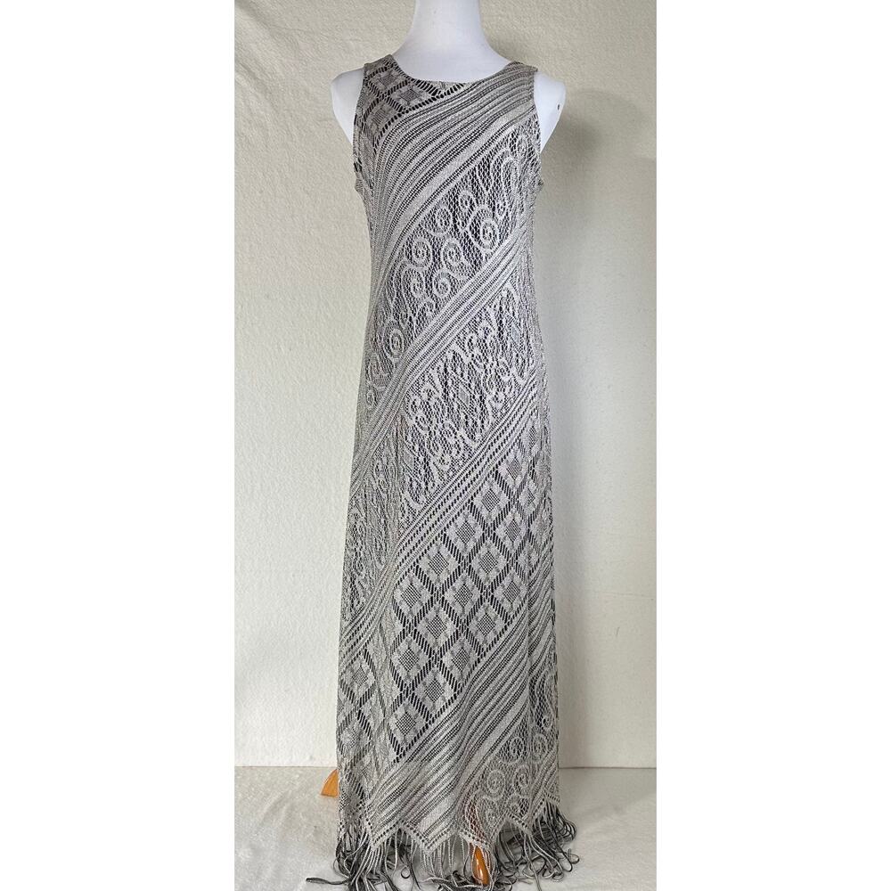 Harlow Vintage Maxi Dress Women's SZ 16p 20's Gatsby Boho Lace Flapper Fringe